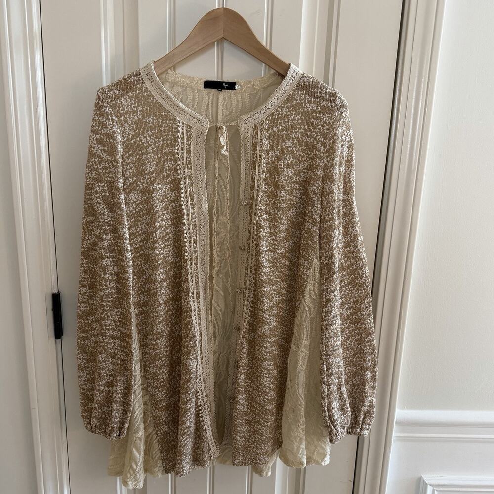 Altard State Ryu Long Sleeve Boho Tunic Cardigan Size Medium Knit Lace Crochet
